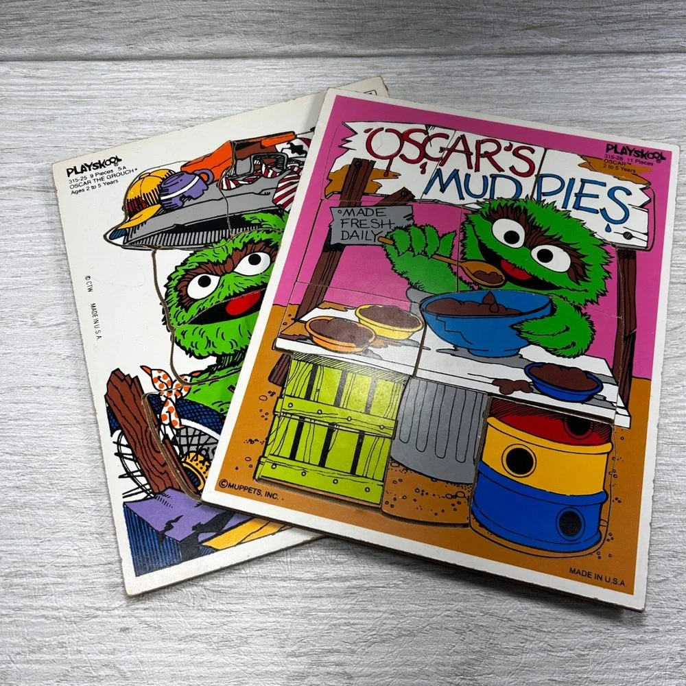 Playskool Sesame Street Oscar the Grouch Mud Pies‎ Puzzle Set 1984 Vintage